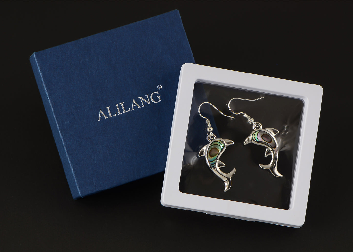 Alilang Creative Animal Shape Silver Tone Alloy Natural Abalone Shell Earrings Dangle Handmade Women Jewelry