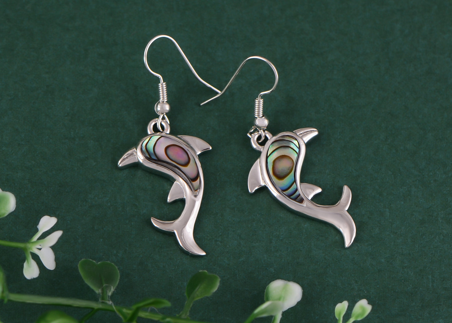 Alilang Creative Animal Shape Silver Tone Alloy Natural Abalone Shell Earrings Dangle Handmade Women Jewelry