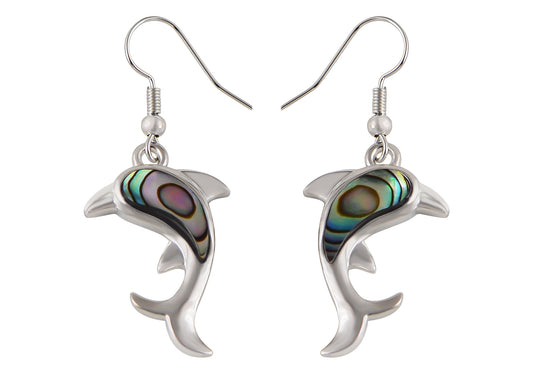 Alilang Creative Animal Shape Silver Tone Alloy Natural Abalone Shell Earrings Dangle Handmade Women Jewelry