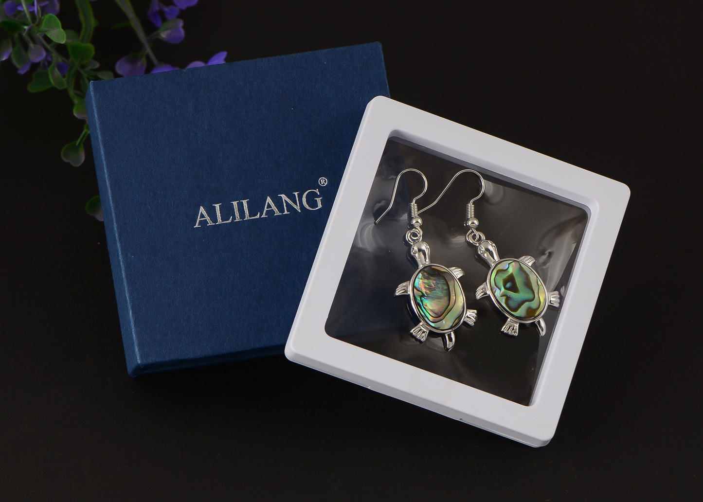 Alilang Creative Animal Shape Silver Tone Alloy Natural Abalone Shell Earrings Dangle Handmade Women Jewelry