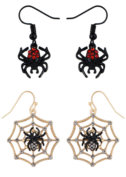 Alilang Halloween Crystal Rhinestones Spider Black Earrings Dangle Drop Witch Earrings Festival Bat Jewelry