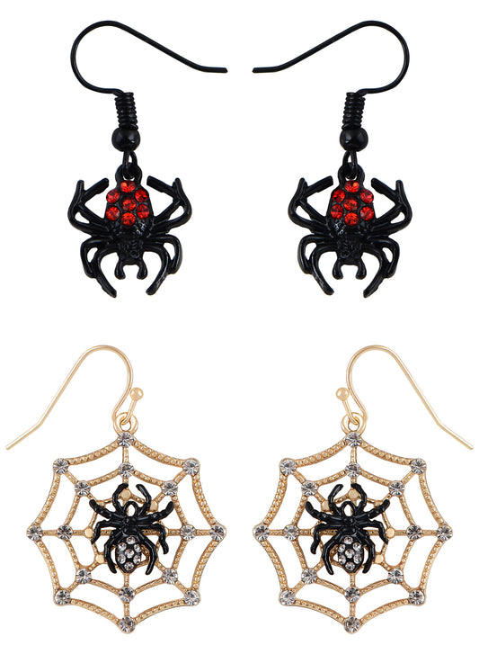 Alilang Halloween Crystal Rhinestones Spider Black Earrings Dangle Drop Witch Earrings Festival Bat Jewelry