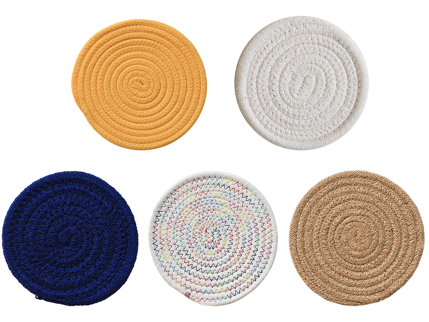Cotton Woven Braided Round Coasters Set of 5