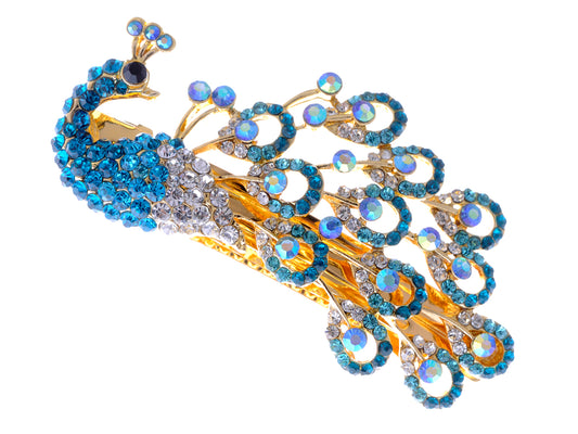 Sapphire Blue Colored Peacock Bird Hair Clip