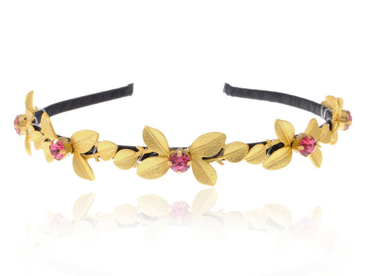 Festive Princess Pink Accented Yellow Flower Hair Piece Headband