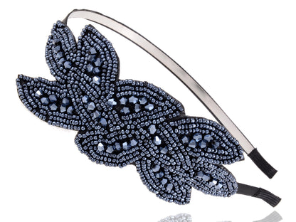 1920S Black Beaded Leaf Flapper Headband - ALILANG.COM