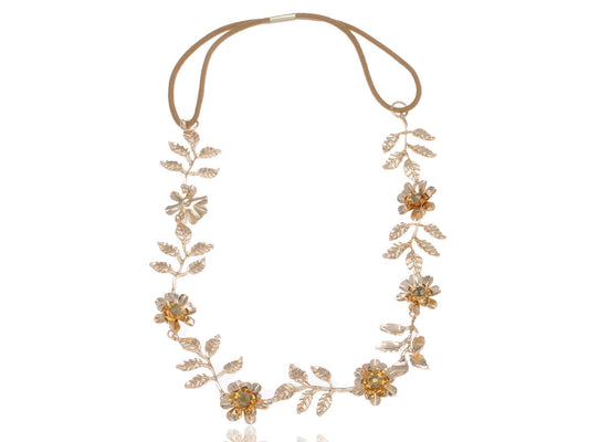 Autumn Floral Topaz Leaf Vine Brown Stretch Hair Piece Headband