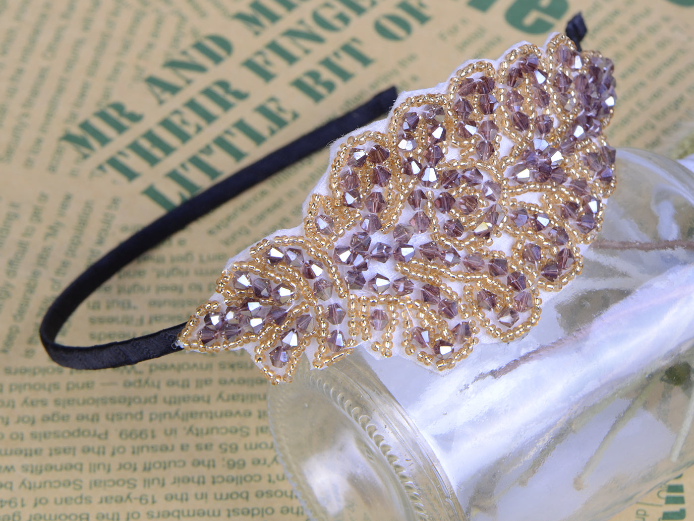 Vintage 1920S Hand Beads Retro Big Flower Leaf Flapper Headband
