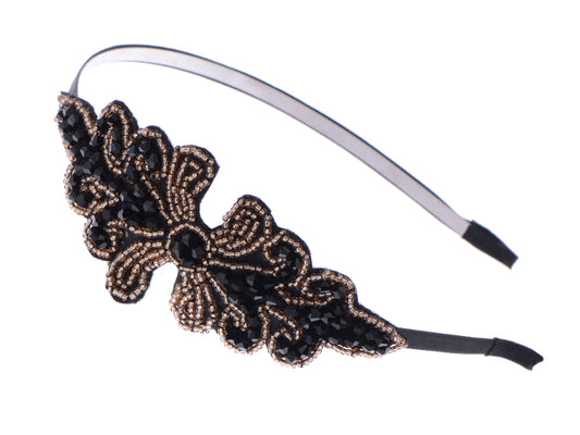 Masquerade Black Brown Beaded Formal Gown Hair Headband