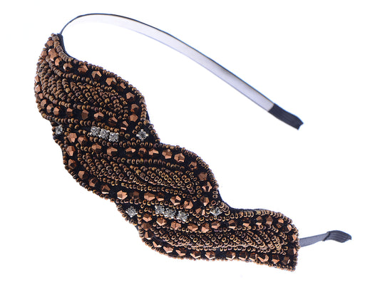 Brown Vintage Retro Flapper Beaded Head Band Piece