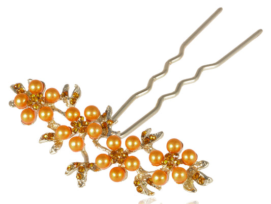 Bride Pearl Flower Brown Leaf Hair Pin Clip