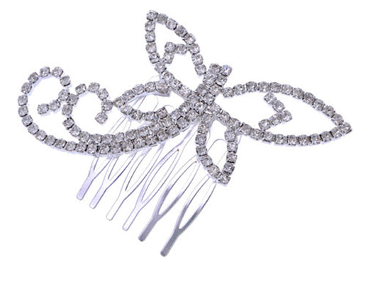 Silver Bridal Dragonfly Head Piece Hair Comb Clip