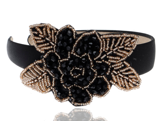 Intricate Design Single Black Bead Flower Bead Leaves Headband