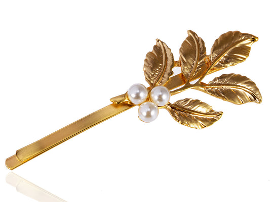 Pearl Embellished Single Leaf Branch Hair Pin