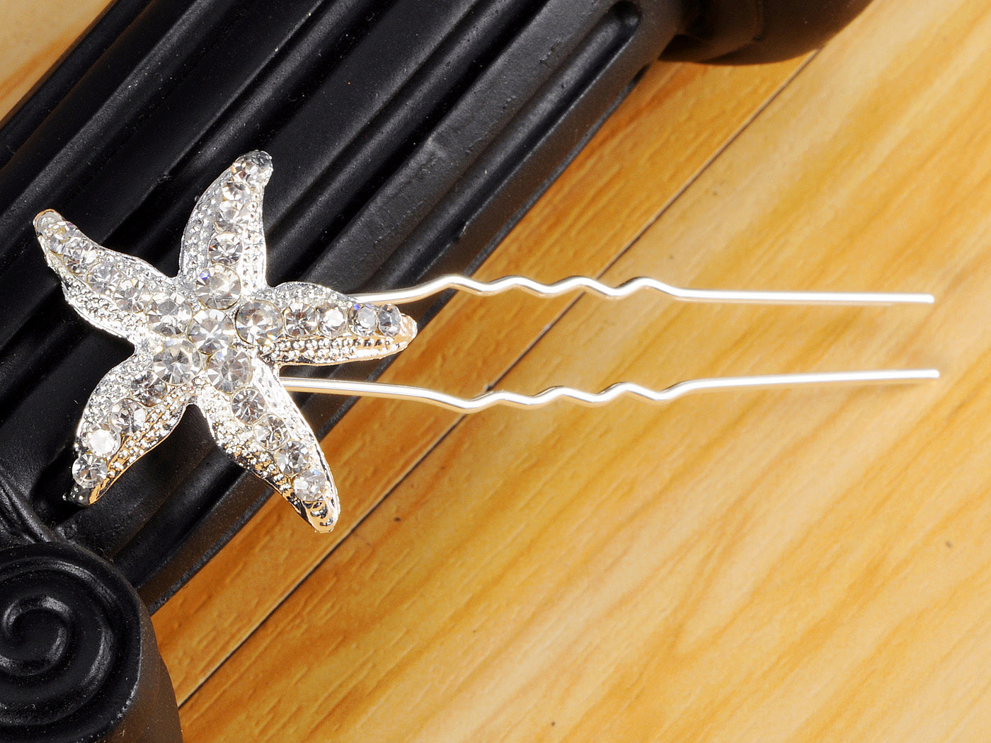 Contemporary Silver Carved Five Legged Star Fish Single Hair Pin