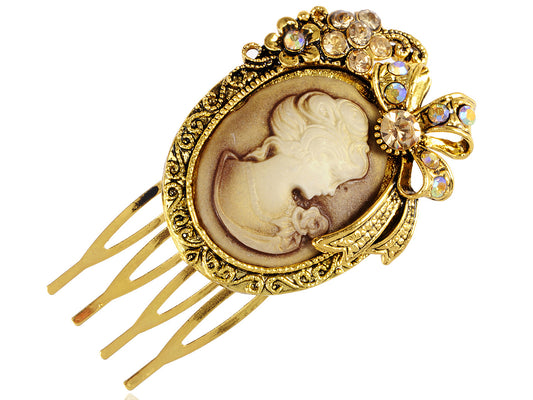 Gold Sculpted Lady Embellished Intricately Carved Single Hair Pin