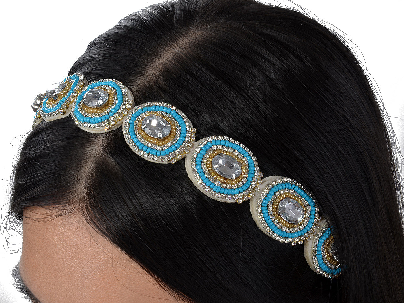 Elastic Flapper Blue Beaded Hair Piece Headband