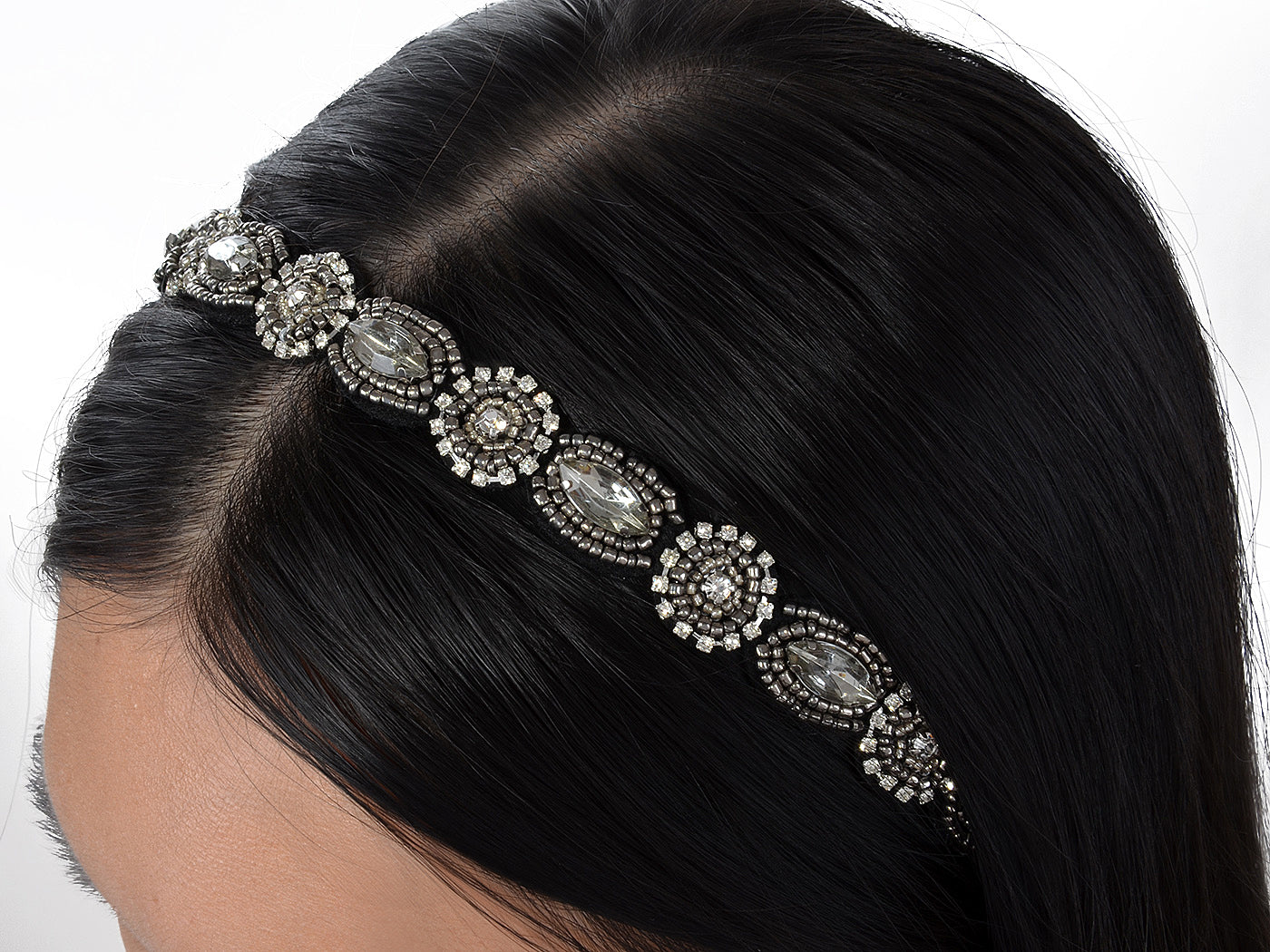 Beige Elastic Vintage Beaded Hair Piece Headband