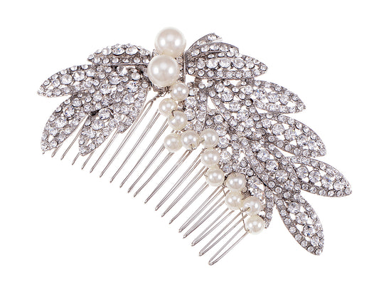 Pearl Silver Leaves Bridal Hair Comb