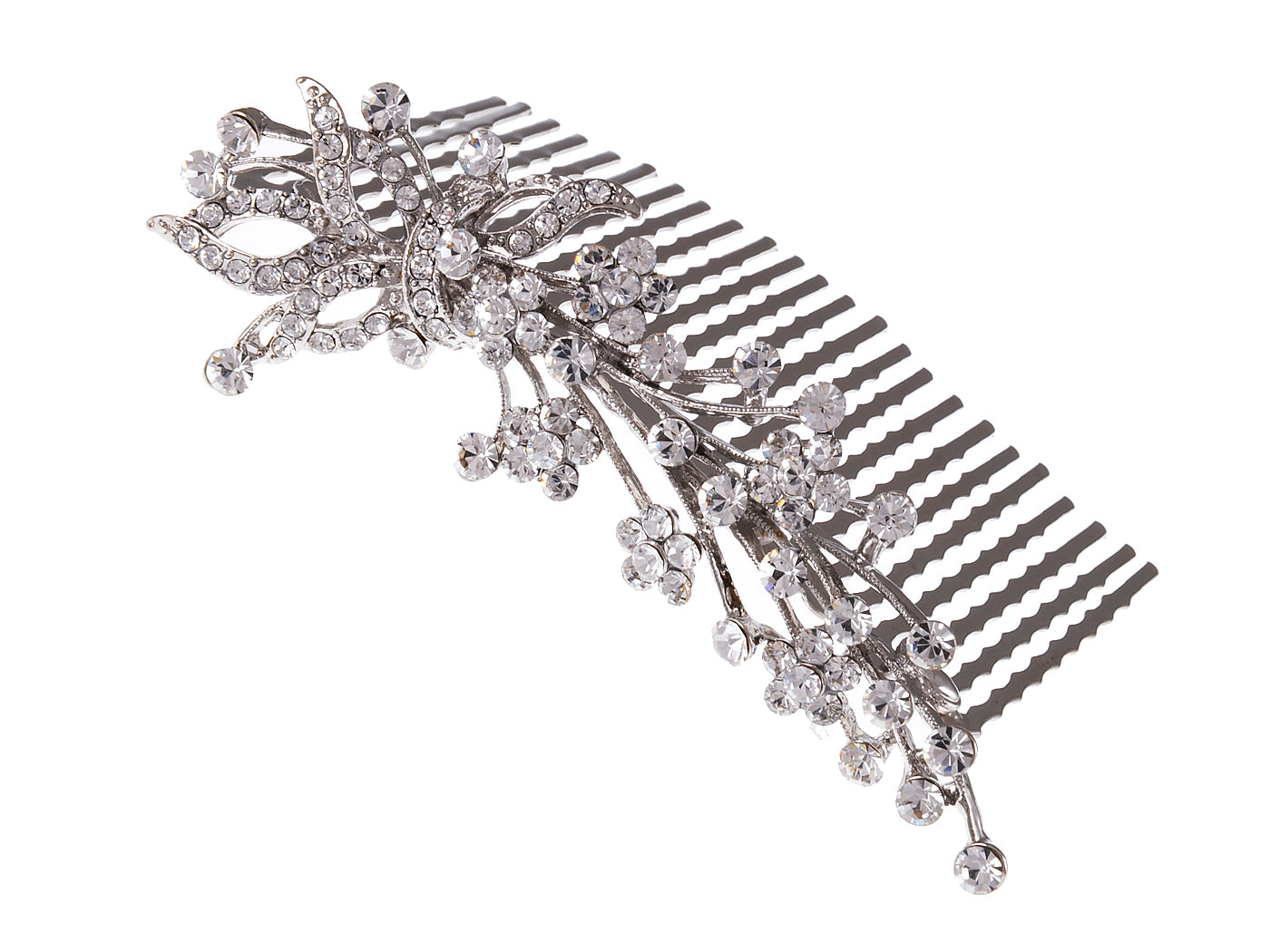 Silver Floral Stamen Simulated Pearl Bridal Hair Comb