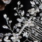 Silver Zirconia Cubic Czech Rustic Floral Leaves Bridal Prom Hair Comb