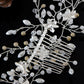 Silver Zirconia Cubic Czech Rustic Floral Leaves Bridal Prom Hair Comb