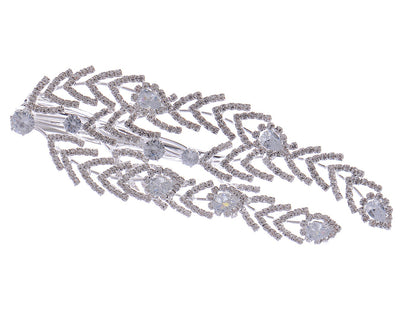 Silver Zirconnia Gatsby Leaf Bridal Prom Hair Clip Pin