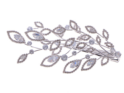 Silver Zircon Bridal Prom Leaf Hair Clip Pin