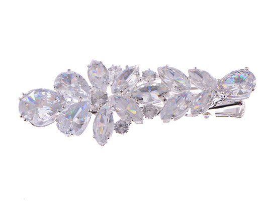 Silver Zircon Czech Flower Bridal Hair Clip Pin