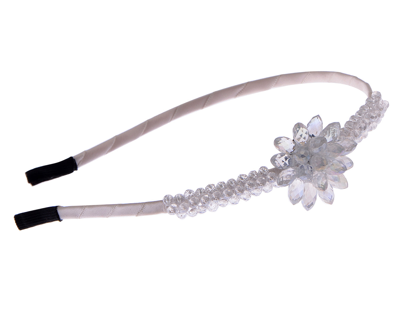 White Beads Flower Girls Headwear Headband Ribbon Hair Accessory