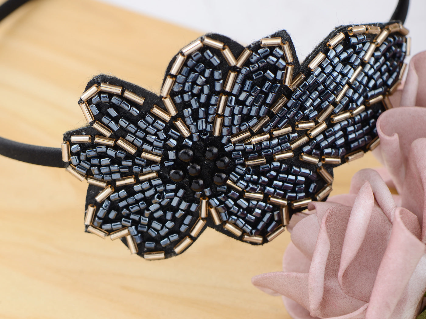 Vintage 1920S Hand Beads Retro Big Flower Leaf Flapper Headband