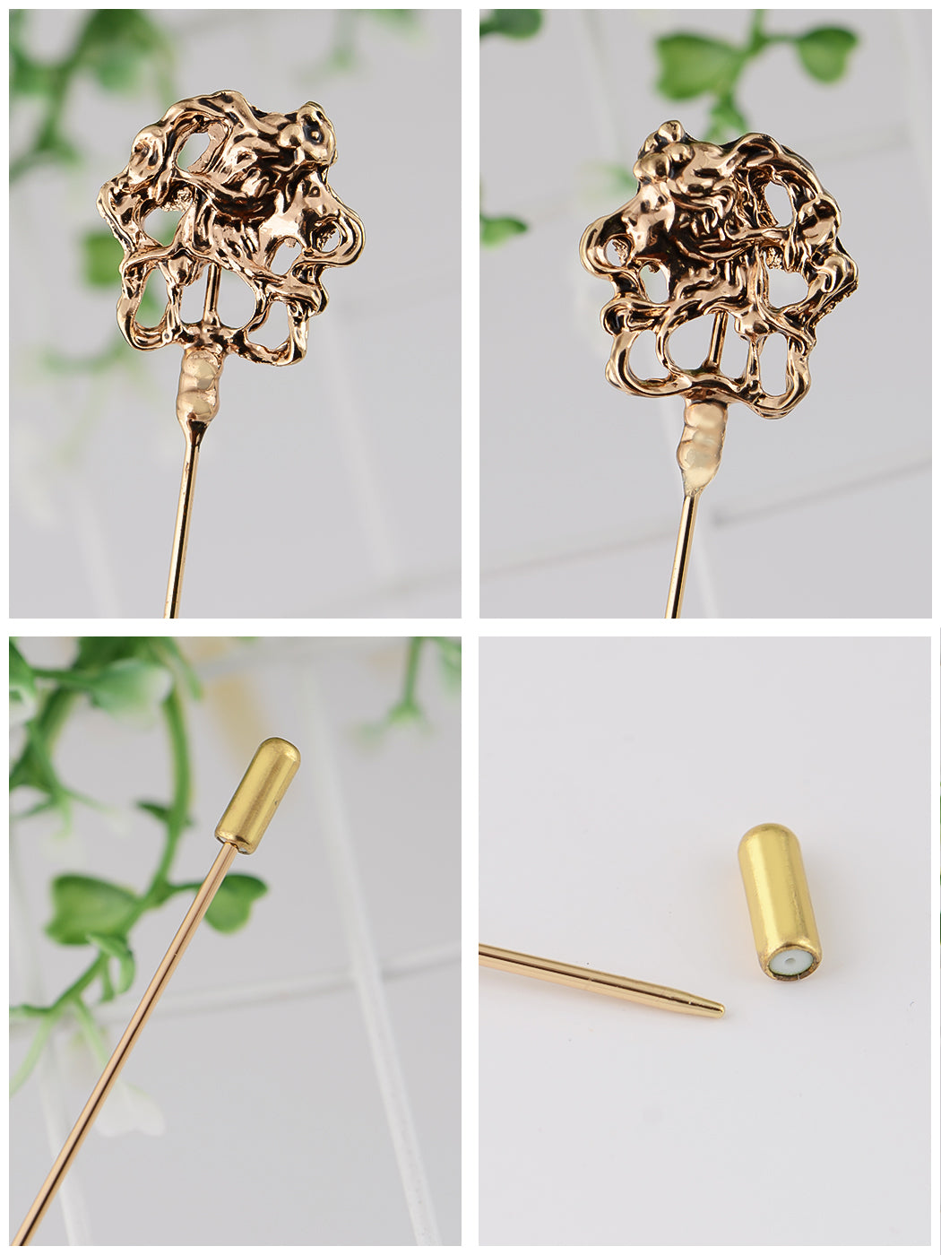 Long Hat Pin Black Retro Hollow Out Design Stick Pin Vintage Style Galvanized Alloy