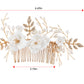 Alilang Bridal Headwear White Flower Faux Pearl Hair Ornament Crystal Rhinestone Hair Comb