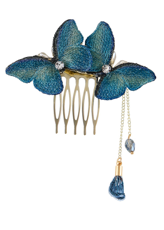 Alilang Blue Butterfly Hair Side Combs with Tassels Vintage Wedding Bridal Hair Accessories for Women Girls