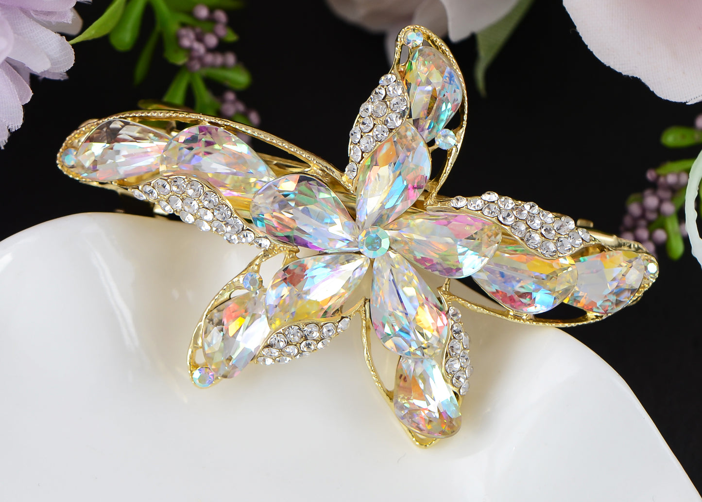Alilang Luxury Sparkly Crystal Rhinestone Starfish Hair Barrettes Fancy Snap Hair Clips Head Accessories for Women Girls