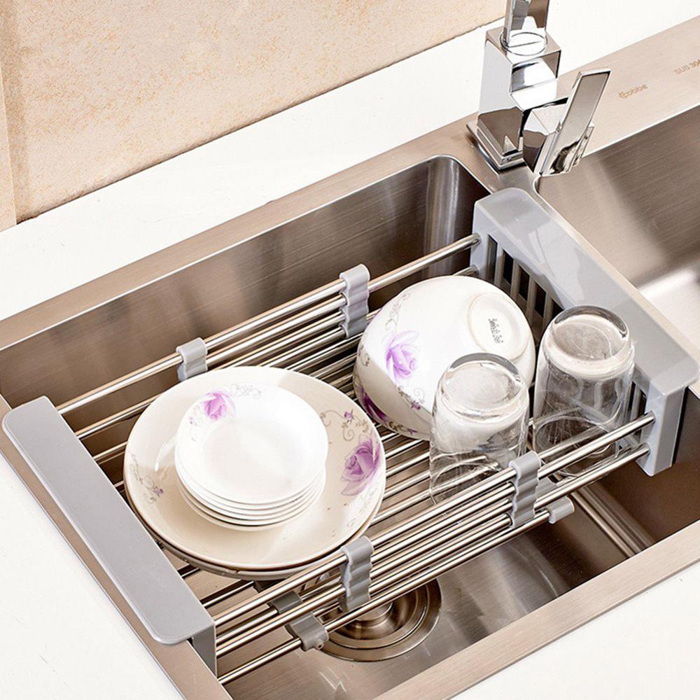 Stainless Steel Adjustable Kitchen Over Sink Dish Drying Rack.
