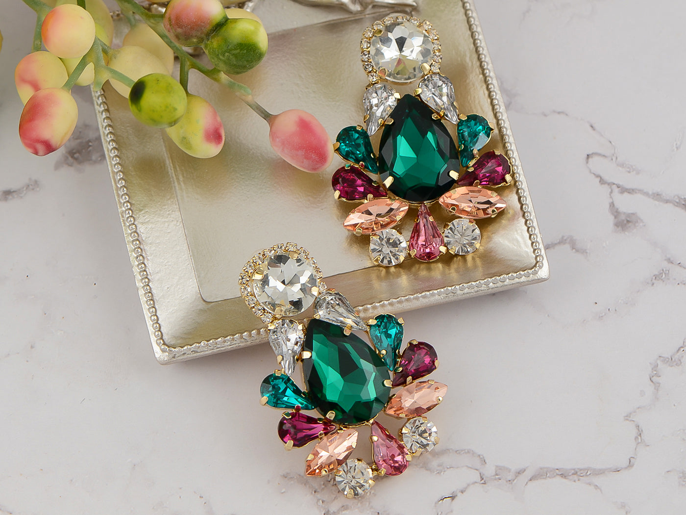 Alilang Antique Vintage Extra LARGE Multicolor Green Emerald Crystal Rhinestones Bridal Bridesmaid Wedding Prom Drop Dangle Earrings for Women Girls