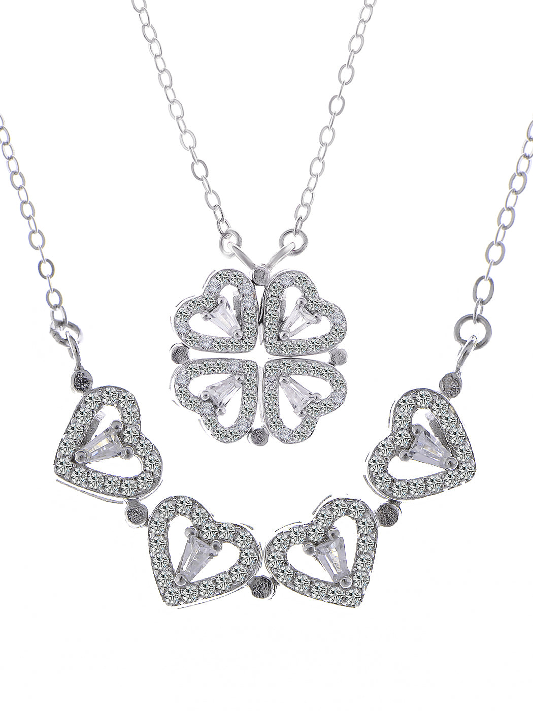 Alilang Women's Sparkly Clear Crystal Rhinestones Heart Four Leaf Clover Convertible Pendant Necklace for Teen Girls Christmas Jewelry