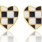 Alilang Black and White Checkerboard Stud Earrings Love Heart Earrings for Women 925 Silver Needle Geometric Peach Heart Stud Earrings Fashion Jewelry Gifts, Gold