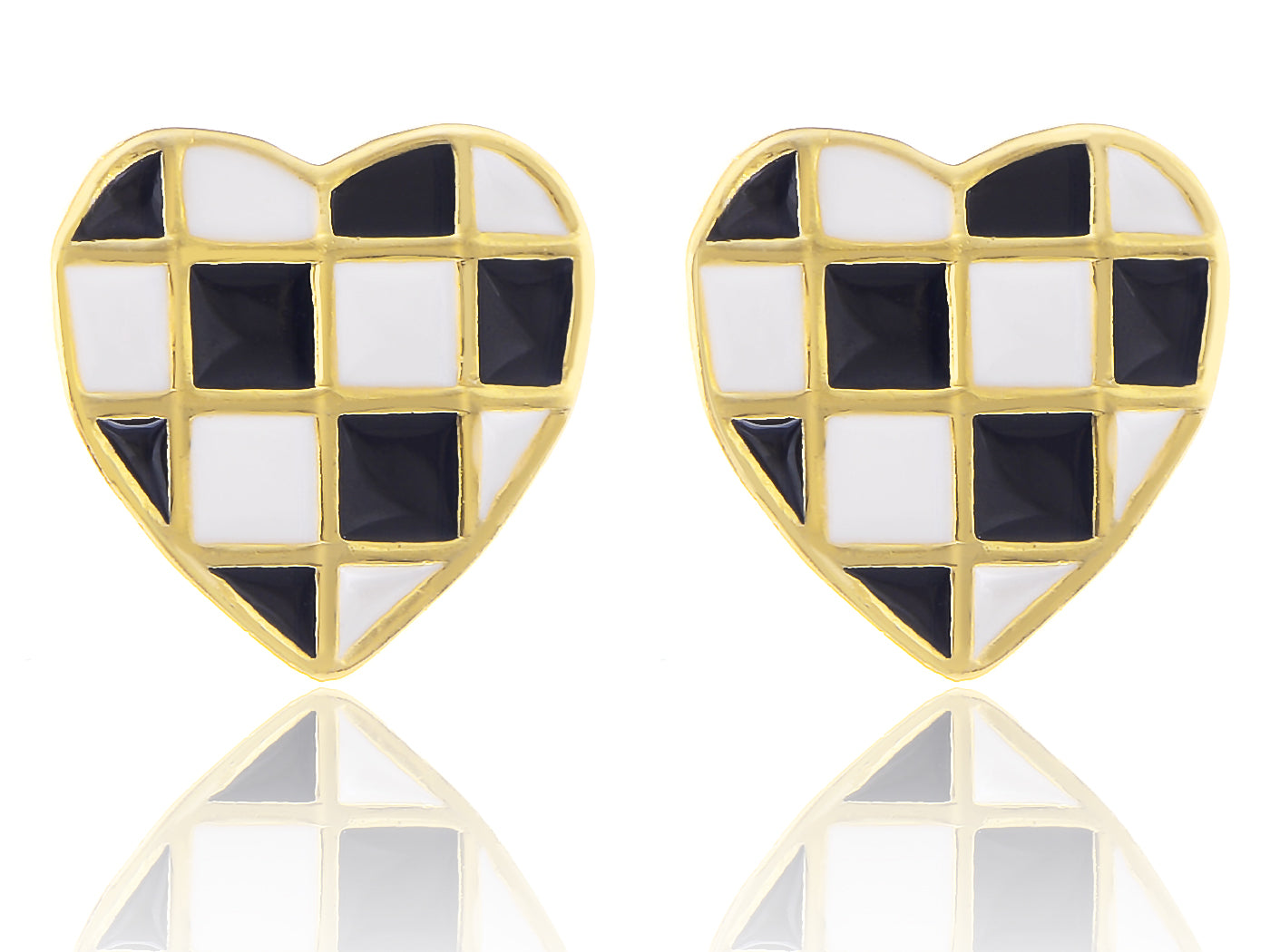 Alilang Black and White Checkerboard Stud Earrings Love Heart Earrings for Women 925 Silver Needle Geometric Peach Heart Stud Earrings Fashion Jewelry Gifts, Gold