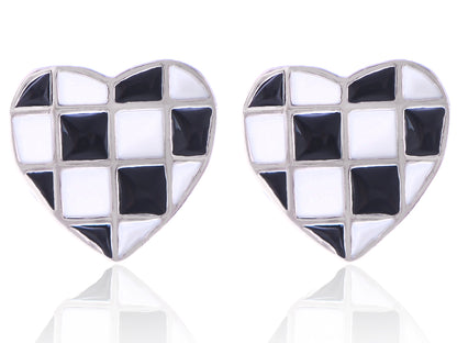 Alilang Black and White Checkerboard Stud Earrings Love Heart Earrings for Women 925 Silver Needle Geometric Peach Heart Stud Earrings Fashion Jewelry Gifts, Gold