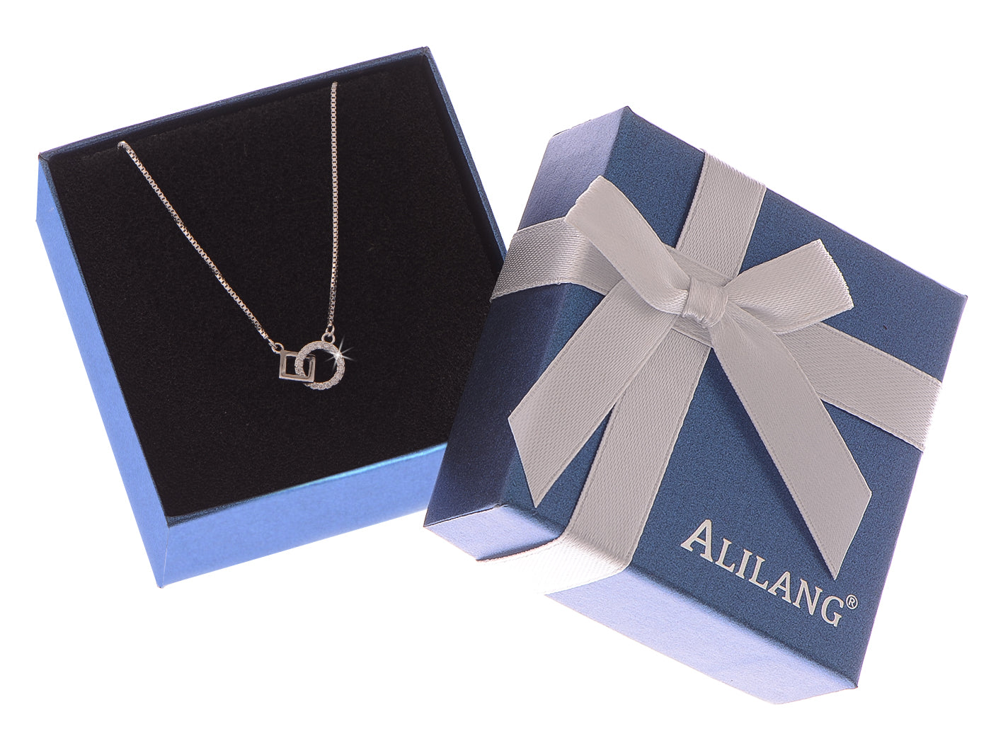 Alilang 925 Sterling Silver Necklace Square Circle Interlocking Necklace Geometric Pendant Necklace Dainty Jewelry Gifts for Women