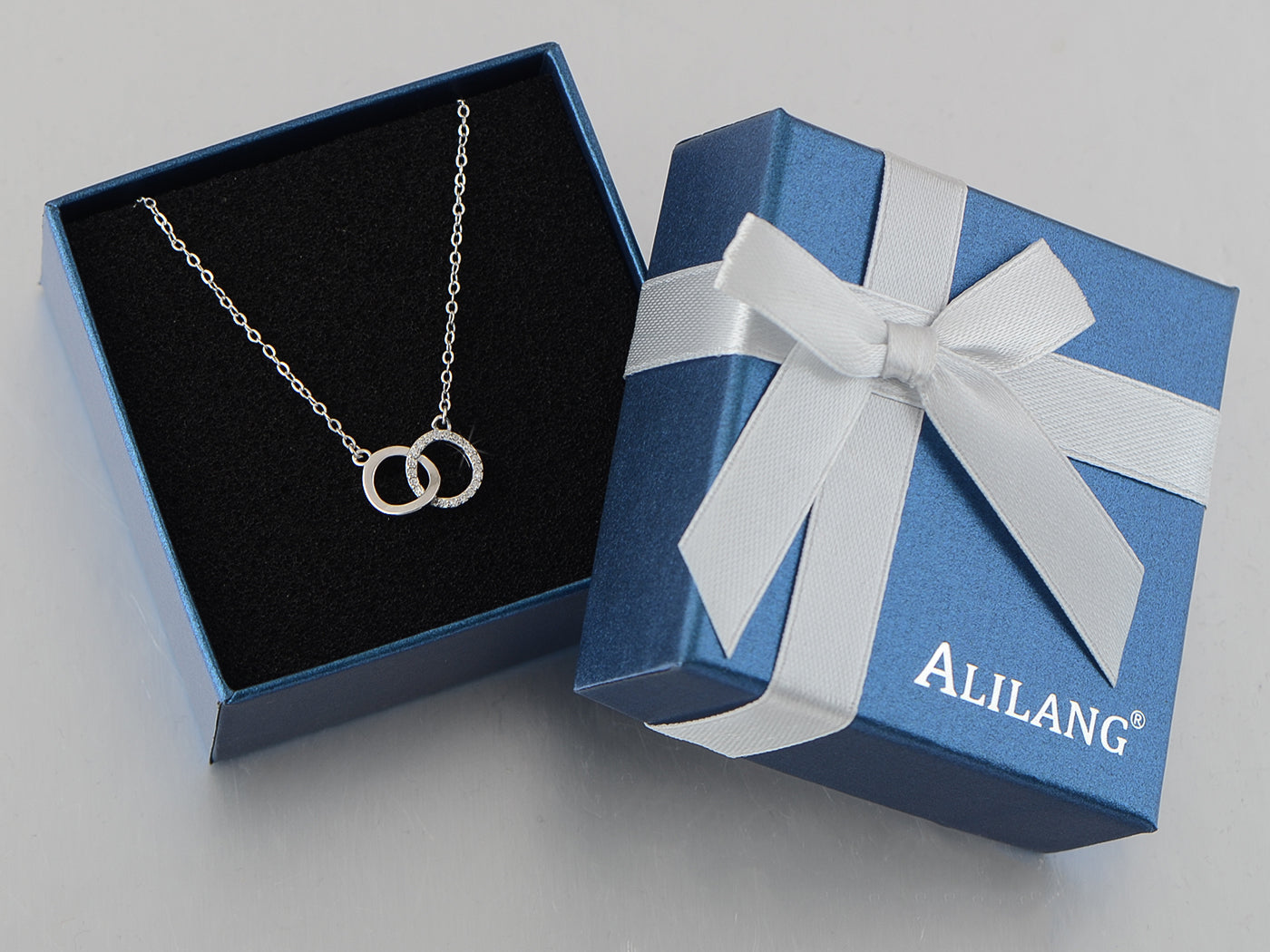 Alilang Sterling Silver Necklace Interlocking Infinity Double Circles Pendant Necklace Dainty Karma Choker Jewelry Gift for Women
