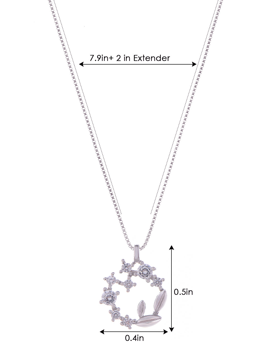 Alilang Wreath Pendant Necklace S925 Sterling Silver Necklace Glitzy Rhinestone Zircon Leaf Necklace Valentines Day Anniversary Jewelry Gift for Women Mother Wife
