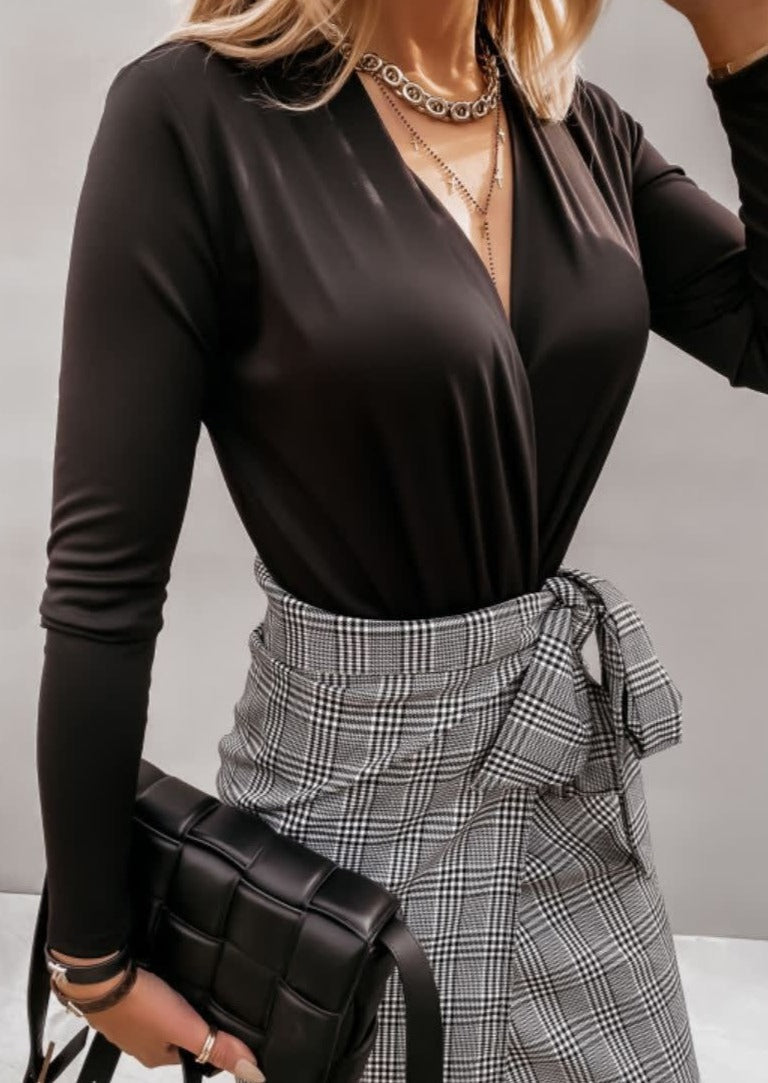 Sexy Plunge Wrap Front Blouse