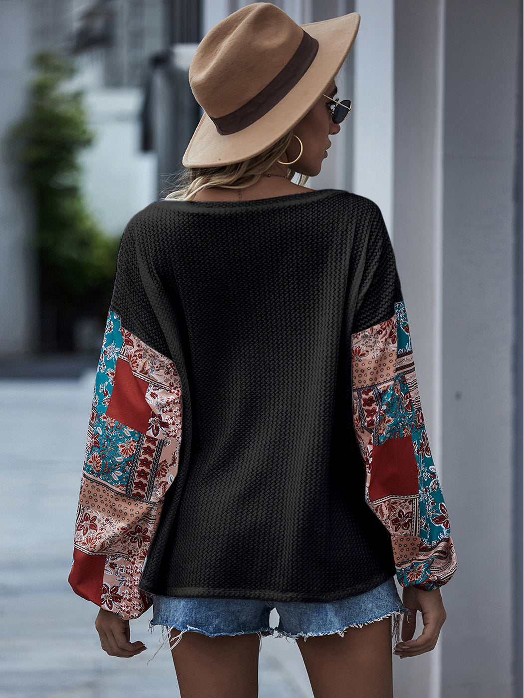 Paisley Printed Puffed Sleeve Pullover
