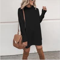 Cowl Neck Tunic Long Sleeve Sweater Dress