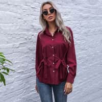Tie Front Lux Collar Long Sleeve Button Up