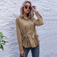 Tie Front Lux Collar Long Sleeve Button Up