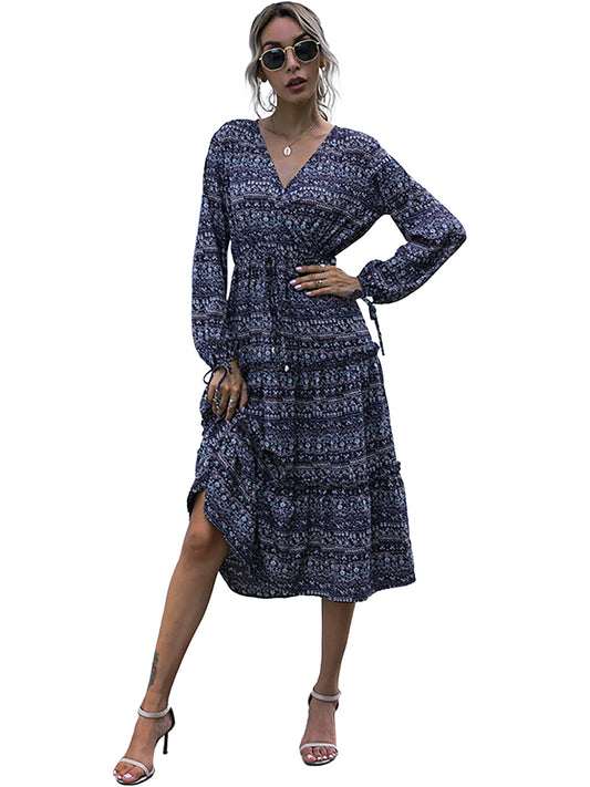 Ruffle Countryside Style Long Sleeve Dress